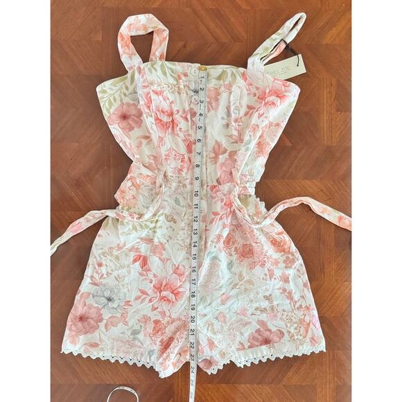 Rachel Zoe Floral Belted Romper Smocked Bodice Lace Trim NWT Size 2 - Picture 4 of 10